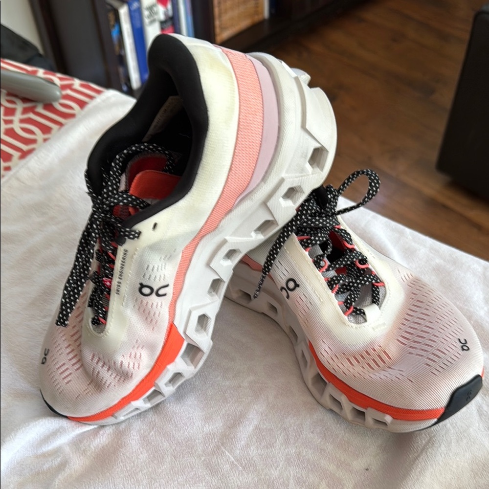 On Running Women's Athletic Shoes - White, Pink, and Black